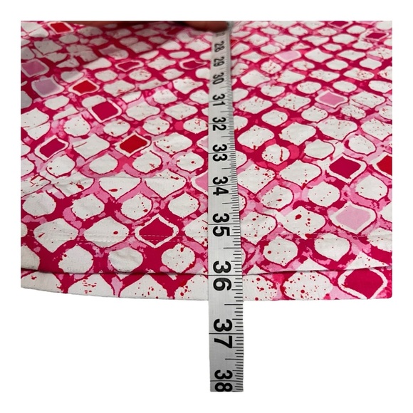 Ibkül Pink White Geo Print Long Mesh Sleeve 1/4 Popover Shift Active Dress Sz L - Picture 13 of 13